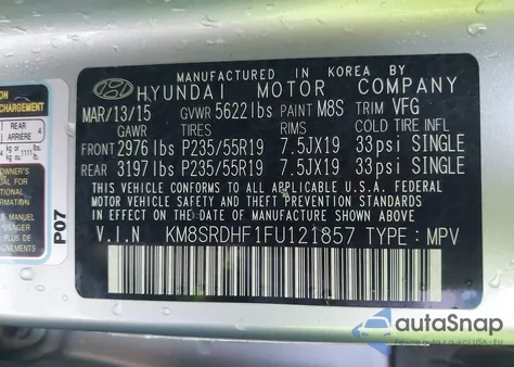 2015 Hyundai Santa Fe Limited z USA, uszkodzony, nr VIN KM8SRDHF1FU121857